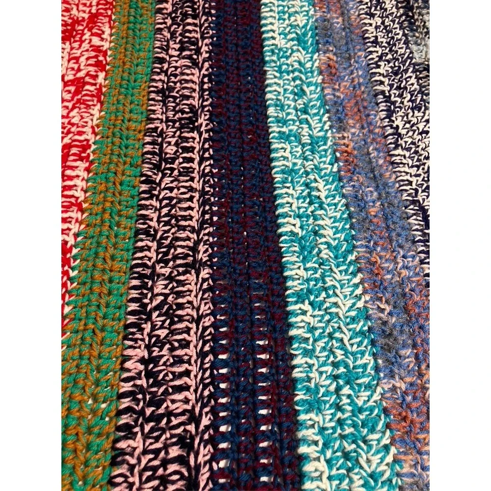Handmade Crochet Afghan Blanket 30x60‎ Multi-Color Striped Boho Cottagecore